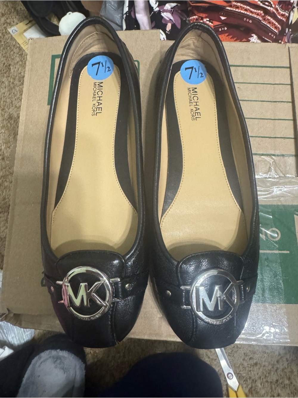 Michael Kors Black Leather MK Logo Ballet Flats